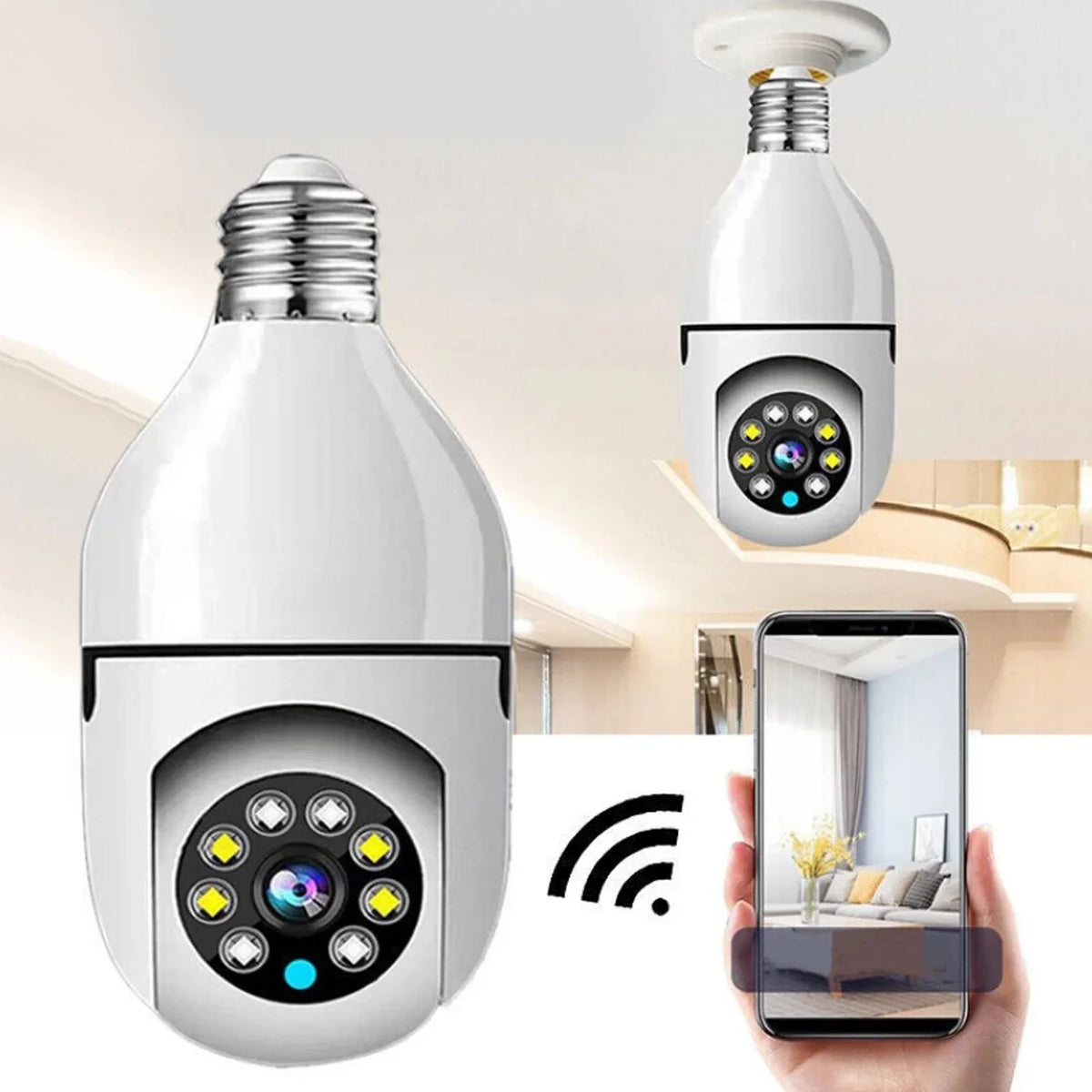 Bulb Camera 360 1080p WiFi Auto Rotation Fish Eye 360 Degree Panoramic Mini Lamp IR CCTV 1080p Home Securityโฆ (Pack of 2)