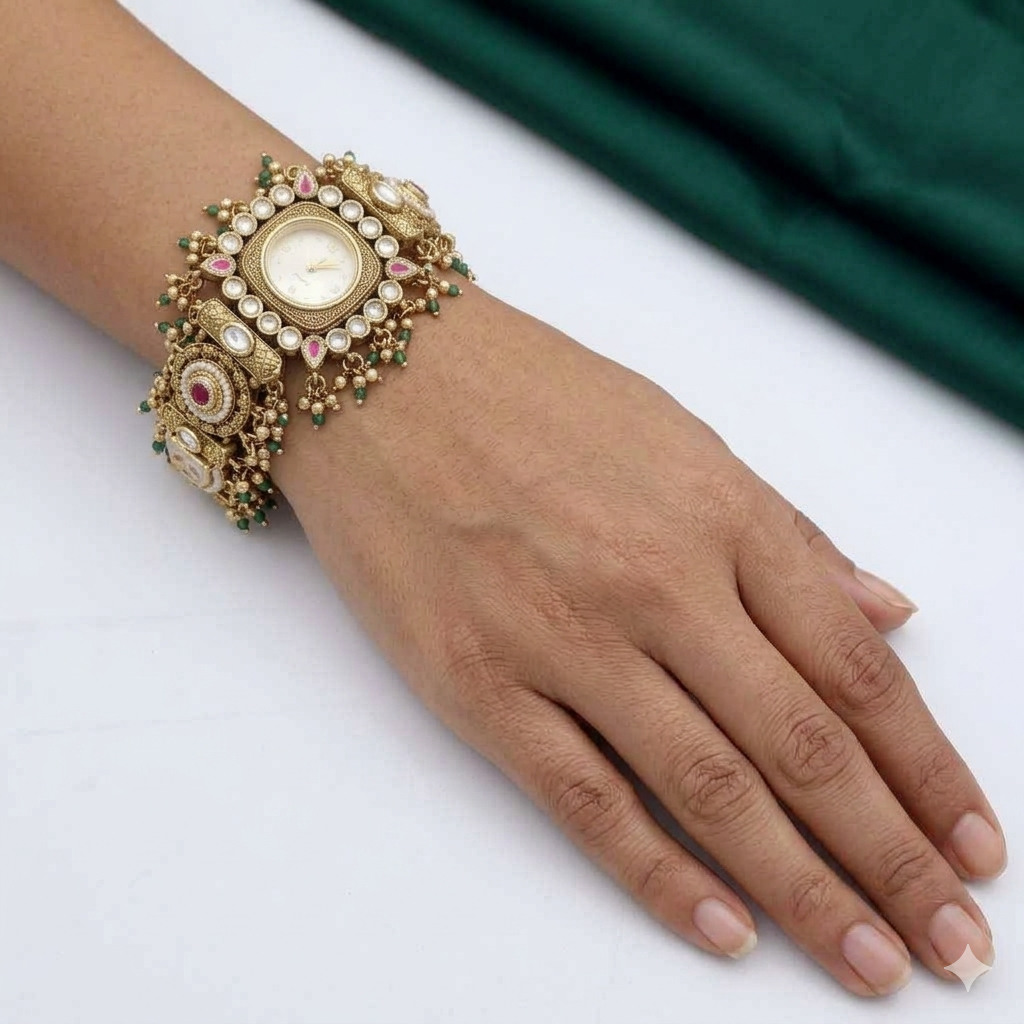 Kashmiri Square Dial Bridal Watch – (BUY 1 GET 1 FREE )