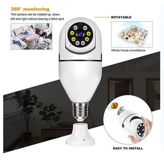 Bulb Camera 360 1080p WiFi Auto Rotation Fish Eye 360 Degree Panoramic Mini Lamp IR CCTV 1080p Home Security…  (Pack of 2)