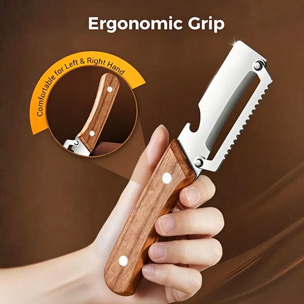 3-in-1 Multifunctional Peeler with Bottle Opener & Wooden Handle