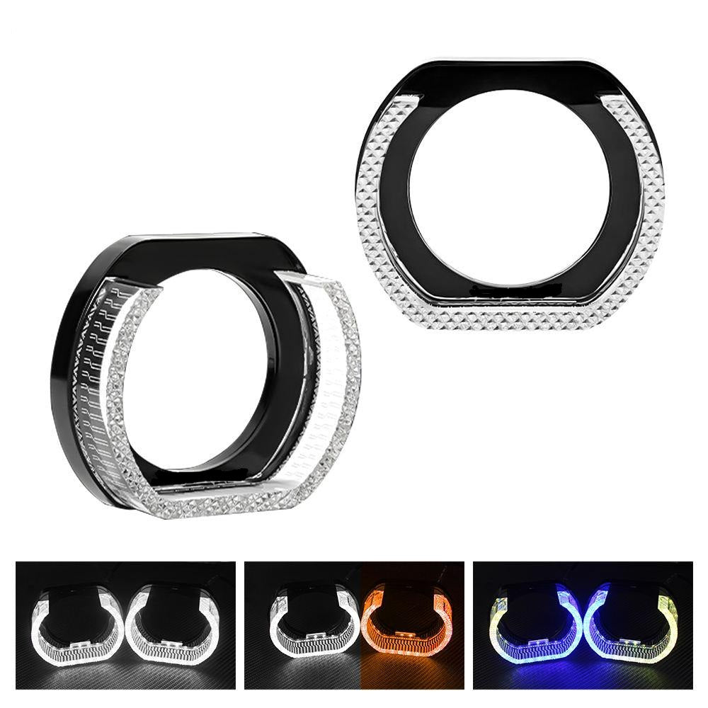 AutoBizarre 2Pcs 3 Inch LED Angel Eyes Halo Ring Headlight Shrouds Cover Mask 5D Crystal RGB DRL Lights with Mobile Application Control for All Cars, Vans, SUVs, etc