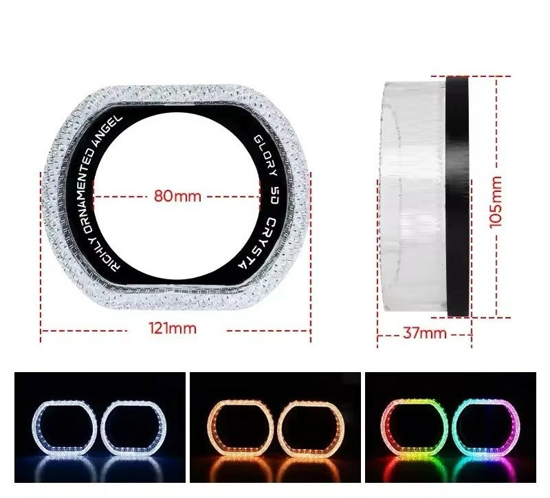 AutoBizarre 2Pcs 3 Inch LED Angel Eyes Halo Ring Headlight Shrouds Cover Mask 5D Crystal RGB DRL Lights with Mobile Application Control for All Cars, Vans, SUVs, etc