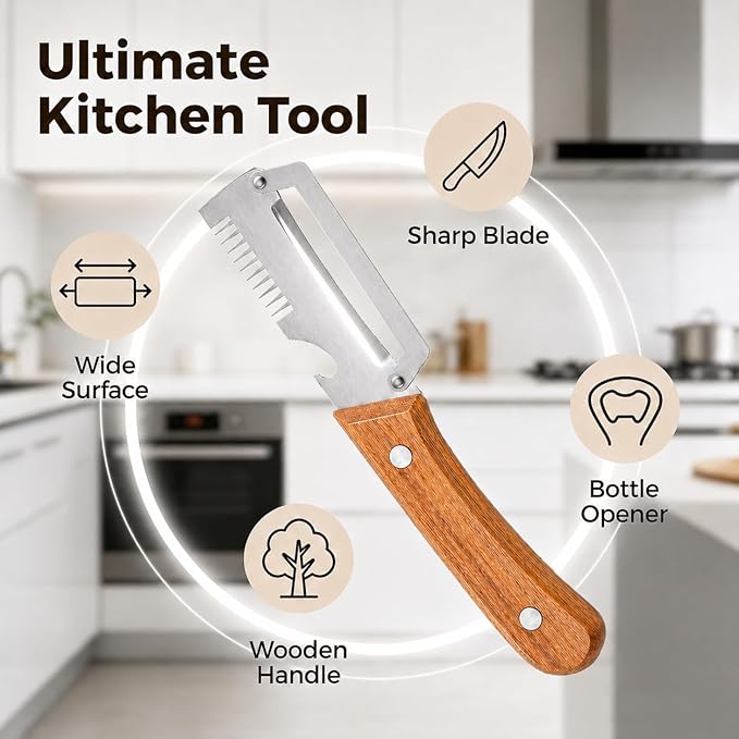 3-in-1 Multifunctional Peeler with Bottle Opener & Wooden Handle