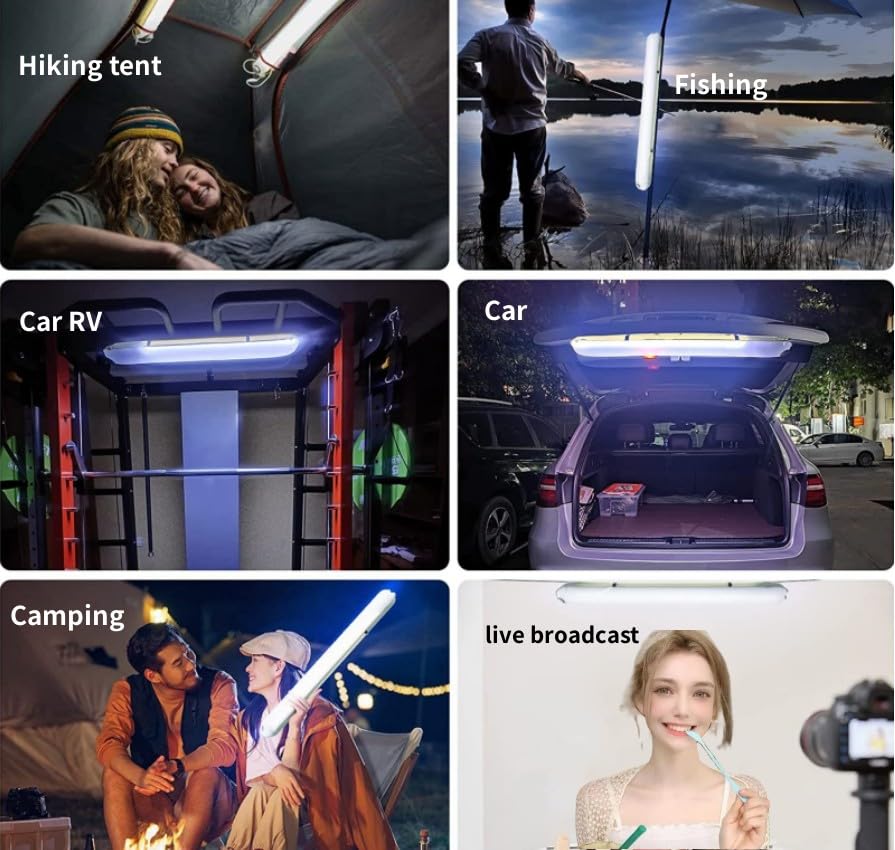 Rechargeable Camping Light Bar, IP66 Waterproof LED Tube, TPU Ultralight Electric Light, 2000mAh Foldable Inflatable Outdoor Tent Light for...