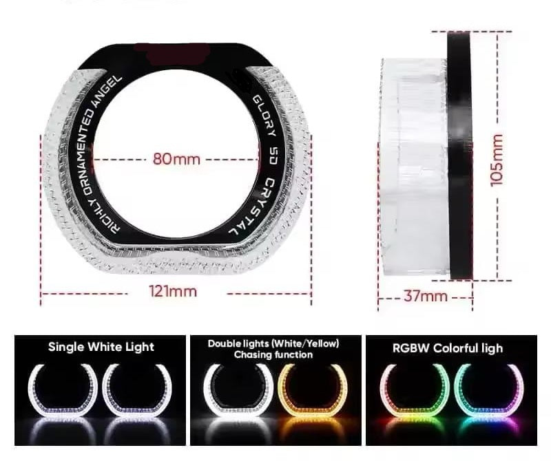 AutoBizarre 2Pcs 3 Inch LED Angel Eyes Halo Ring Headlight Shrouds Cover Mask 5D Crystal RGB DRL Lights with Mobile Application Control for All Cars, Vans, SUVs, etc