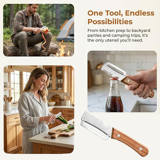 3-in-1 Multifunctional Peeler with Bottle Opener & Wooden Handle