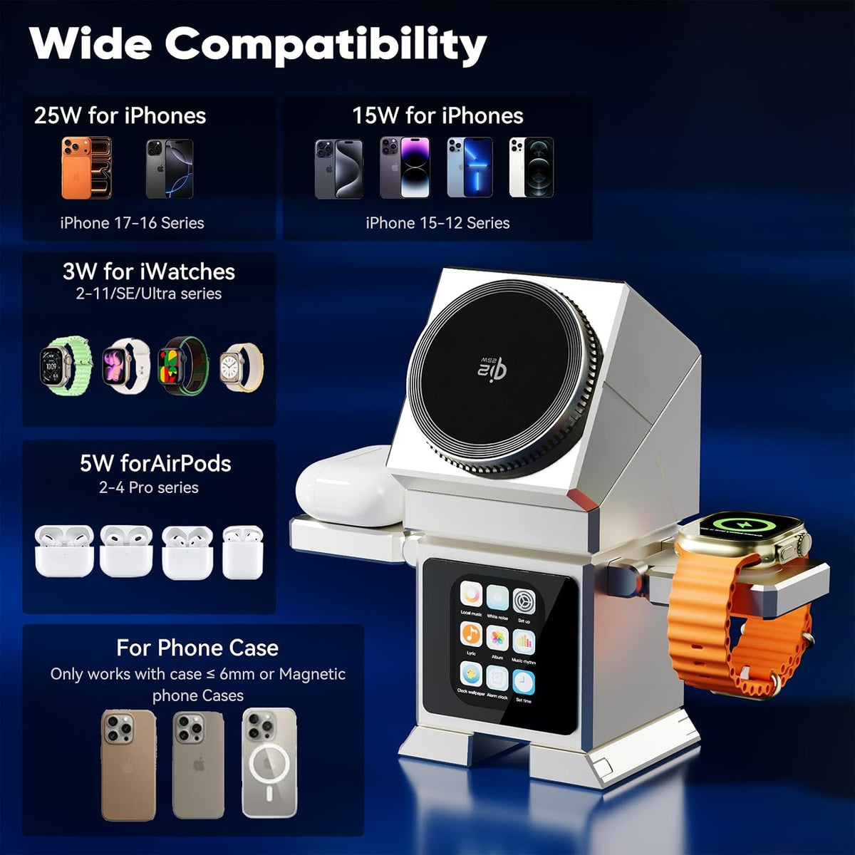 Robot 7-in-1 Magnetic Qi2 25W Charging Station for iPhone/iWatch/AirPods