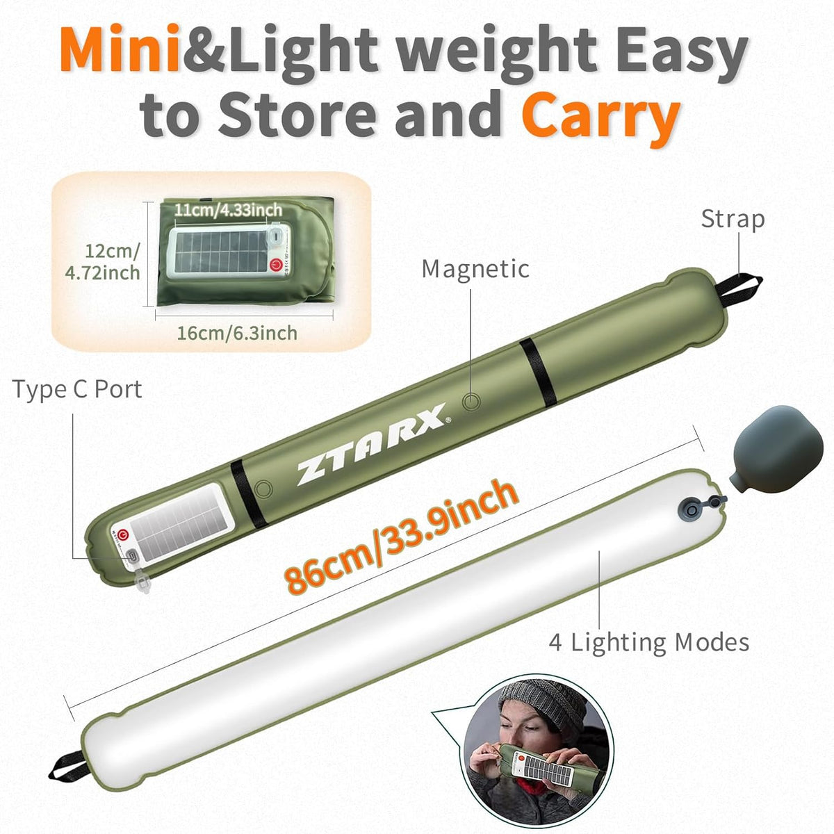 Rechargeable Camping Light Bar, IP66 Waterproof LED Tube, TPU Ultralight Electric Light, 2000mAh Foldable Inflatable Outdoor Tent Light for...