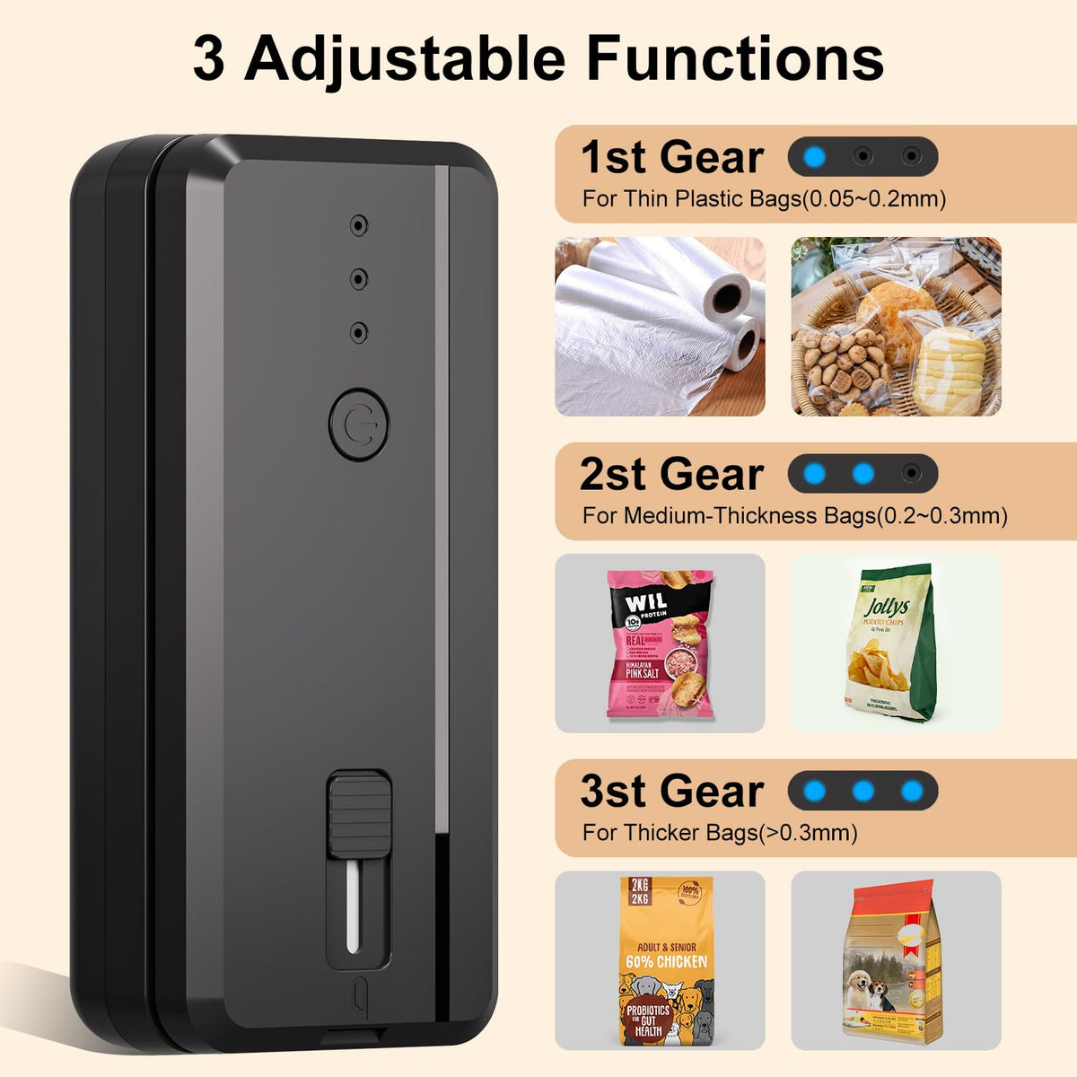Mini Bag Sealer and Cutter magnet 1300mAh Rechargeable Chip Bag Sealer Machine Sealer Portable Heat Sealer Kitchen Food packaging Plastic bag resealer (White)