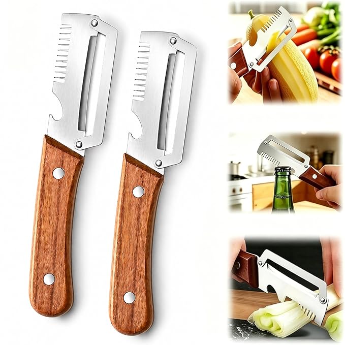 3-in-1 Multifunctional Peeler with Bottle Opener & Wooden Handle
