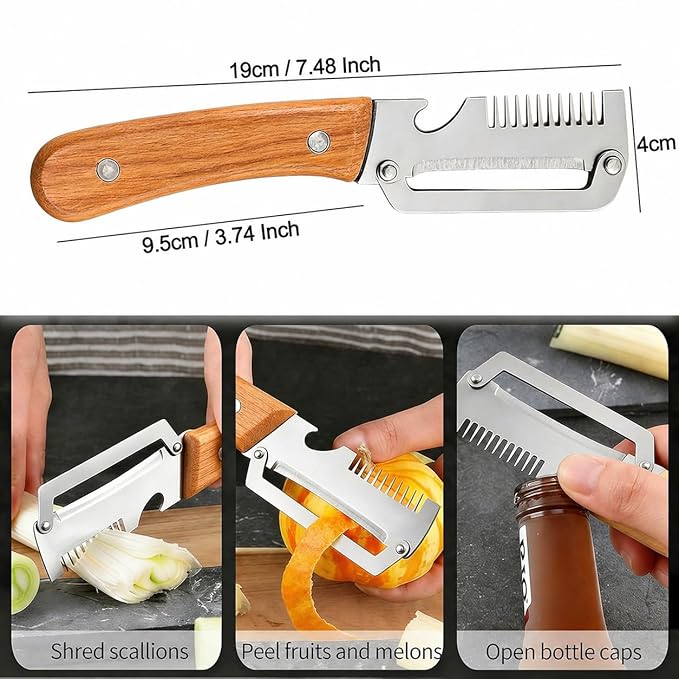 3-in-1 Multifunctional Peeler with Bottle Opener & Wooden Handle