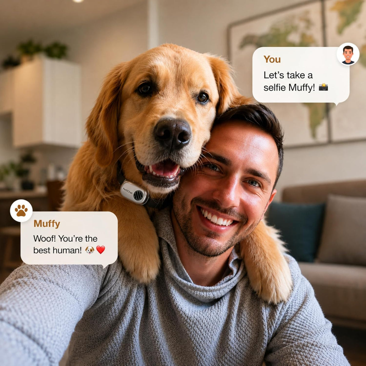 PettiChat AI Translator Collar for Dogs & Cats – Two-Way Communication, Smart Emotion Detection, GPS Location Tracking, App-Controlled Wearable Device