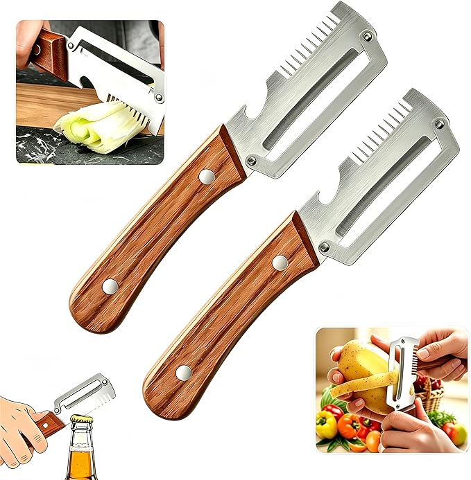 3-in-1 Multifunctional Peeler with Bottle Opener & Wooden Handle