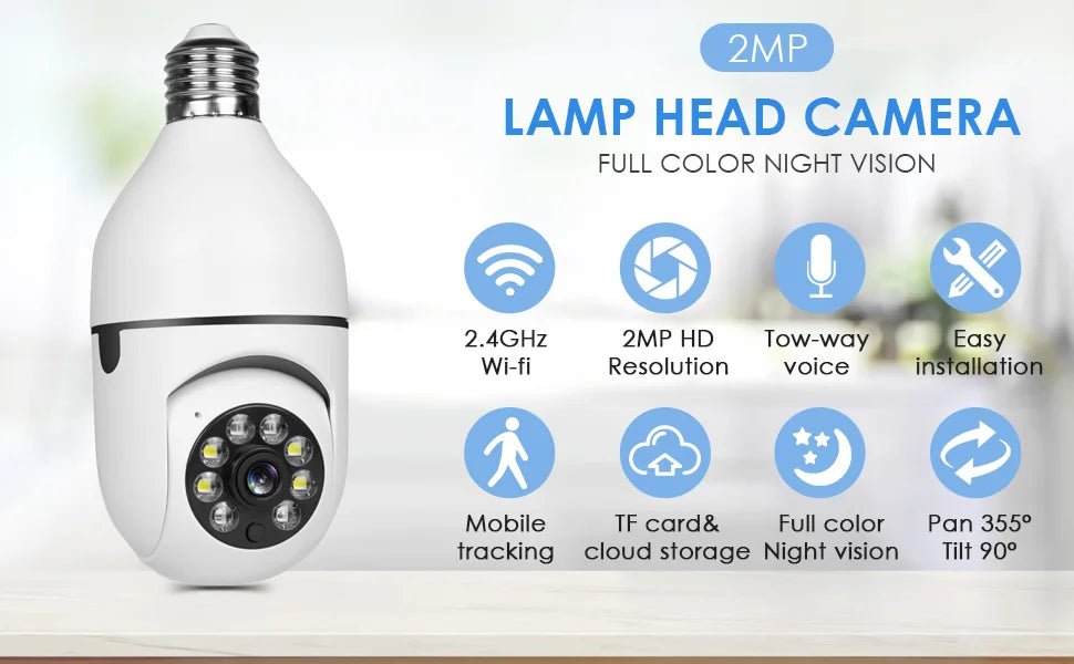 Bulb Camera 360 1080p WiFi Auto Rotation Fish Eye 360 Degree Panoramic Mini Lamp IR CCTV 1080p Home Security…  (Pack of 2)