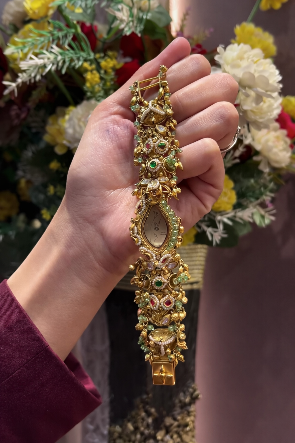 Kashmiri Pearl Bridal Watch – Antique Gold Ladies Watch (BUY 1 GET 1 FREE )