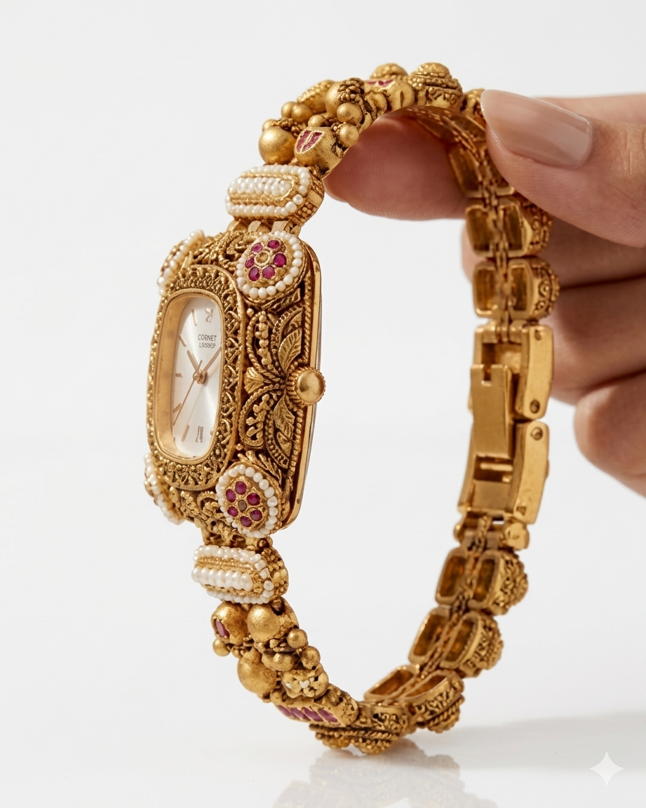 Kashmiri Vintage Gold Bracelet Watch for Women (BUY 1 GET 1 FREE )
