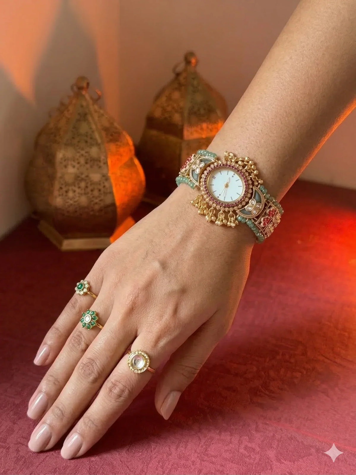 Kashmiri Ethnic Gold Plated Designer Jewelry Watch with Stone & Bead Work(BUY 1 GET 1 FREE )