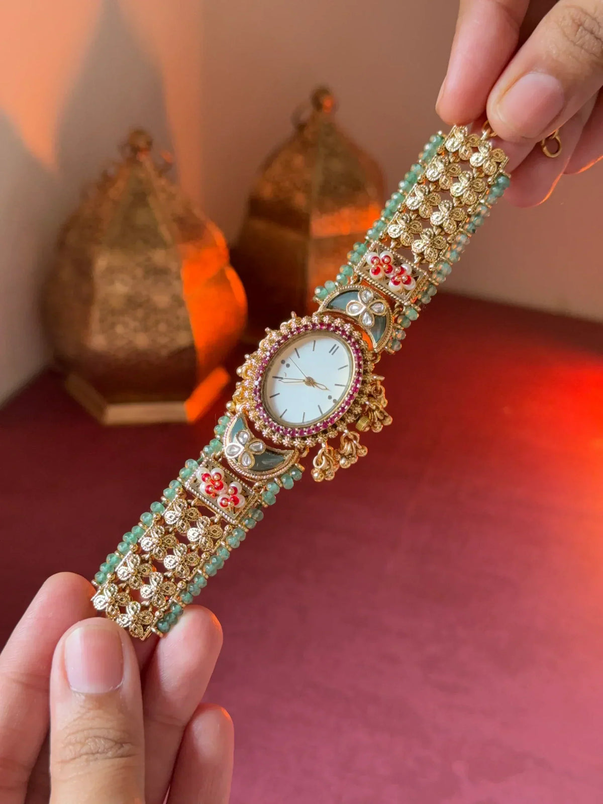 Kashmiri Ethnic Gold Plated Designer Jewelry Watch with Stone & Bead Work(BUY 1 GET 1 FREE )