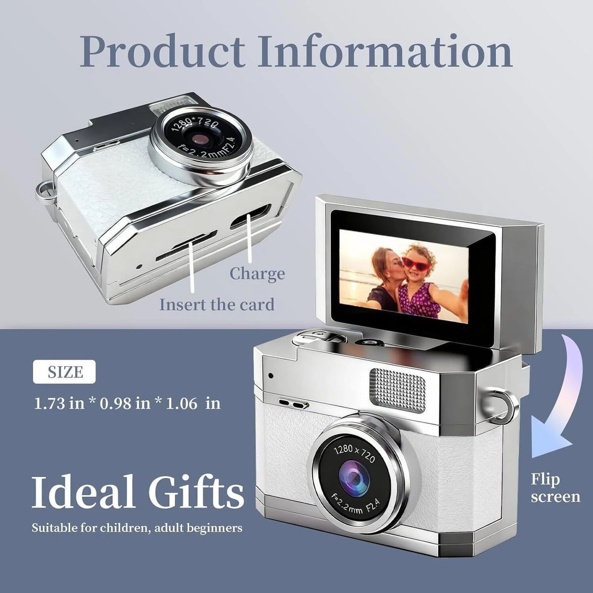 dkian lk 026 Mini Digital Camera small Flip Screen Display Memories with Ease and Convenience 1080P Video Recorder Portable Miniature Camera (48 MP, White)