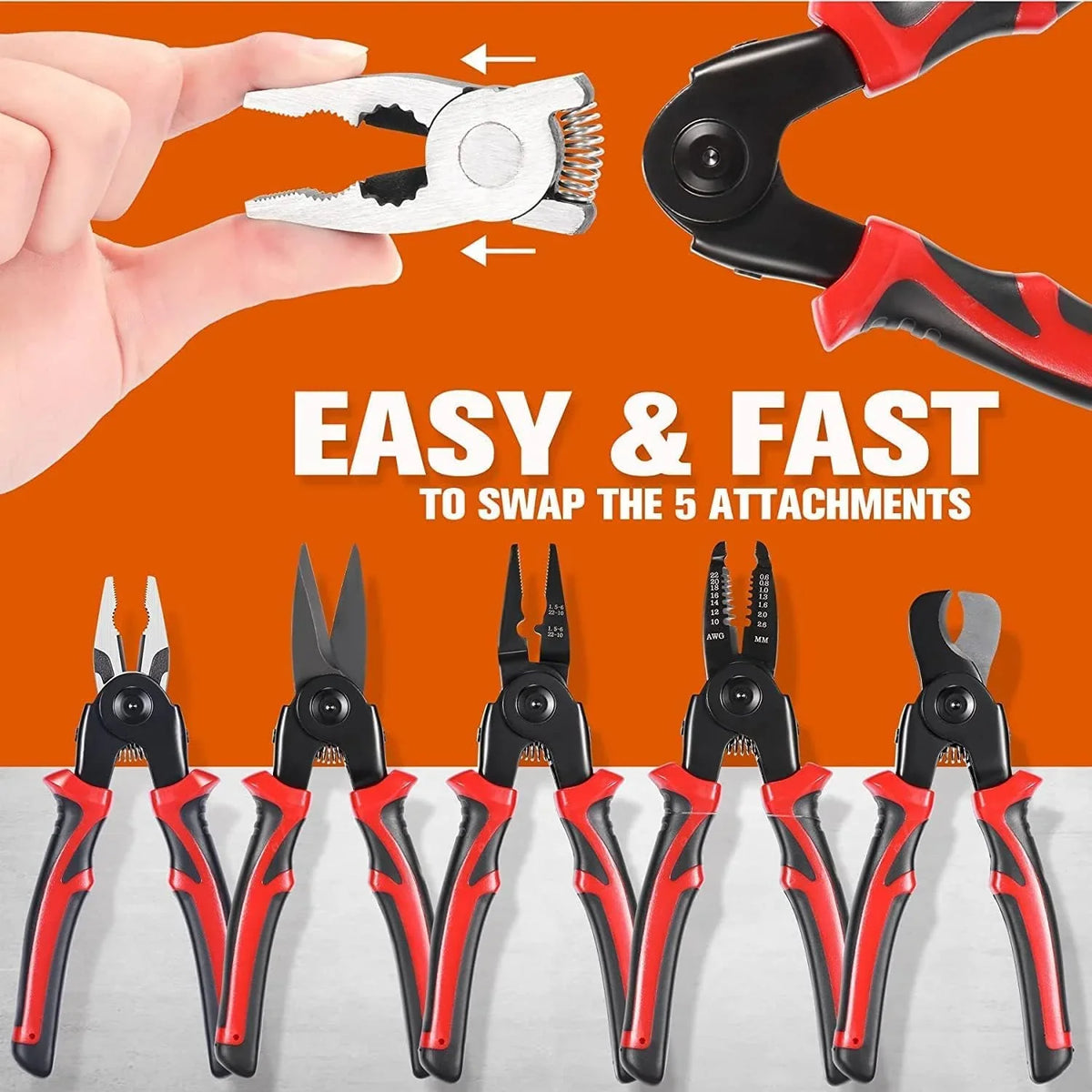 5-in-1 Multi-Function Electrician Plier Set | Wire Stripper, Crimper, Cutter & Sheet Metal Shear | 10–22 AWG