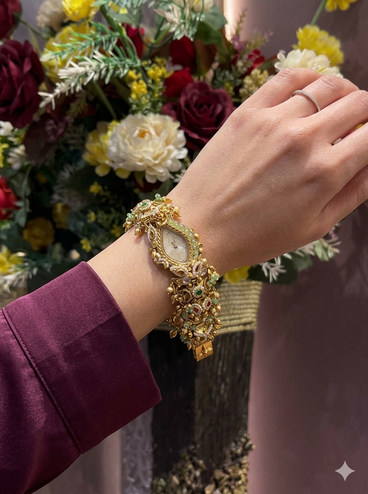 Kashmiri Pearl Bridal Watch – Antique Gold Ladies Watch (BUY 1 GET 1 FREE )