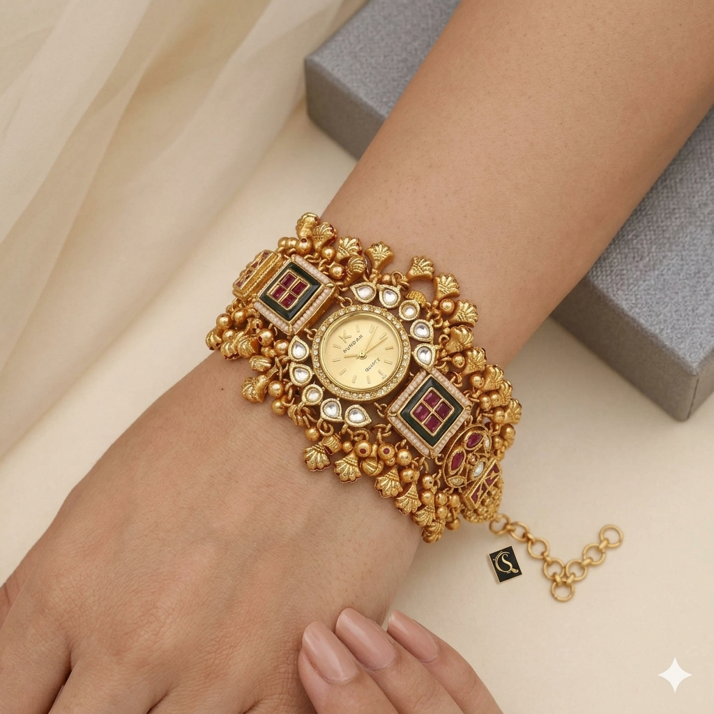 Kashmiri Maroon Bridal Watch – (BUY 1 GET 1 FREE )
