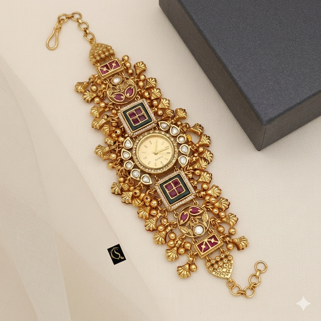 Kashmiri Maroon Bridal Watch – (BUY 1 GET 1 FREE )