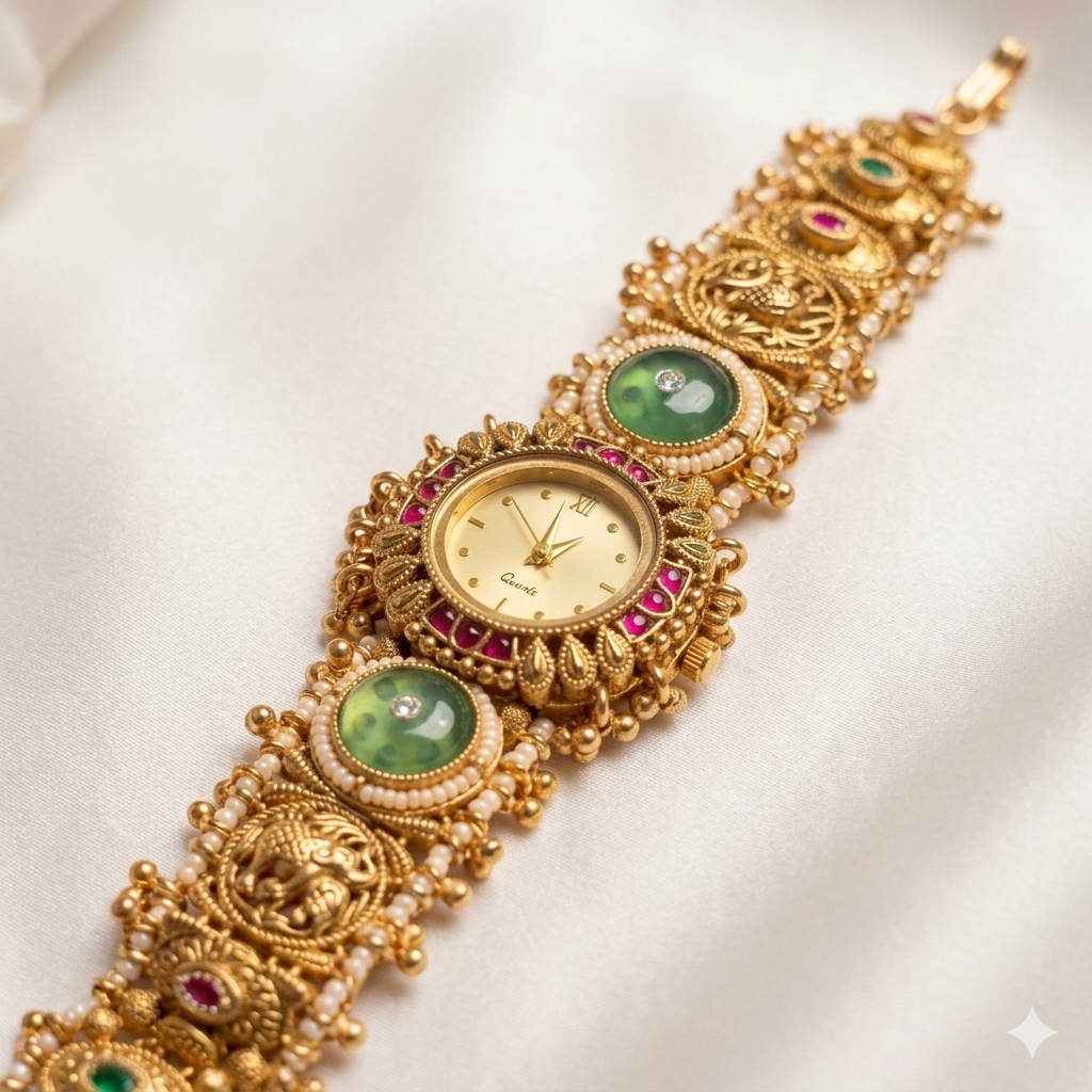 Green Stone Heritage Kashmiri Bridal Watch (BUY 1 GET 1 FREE )