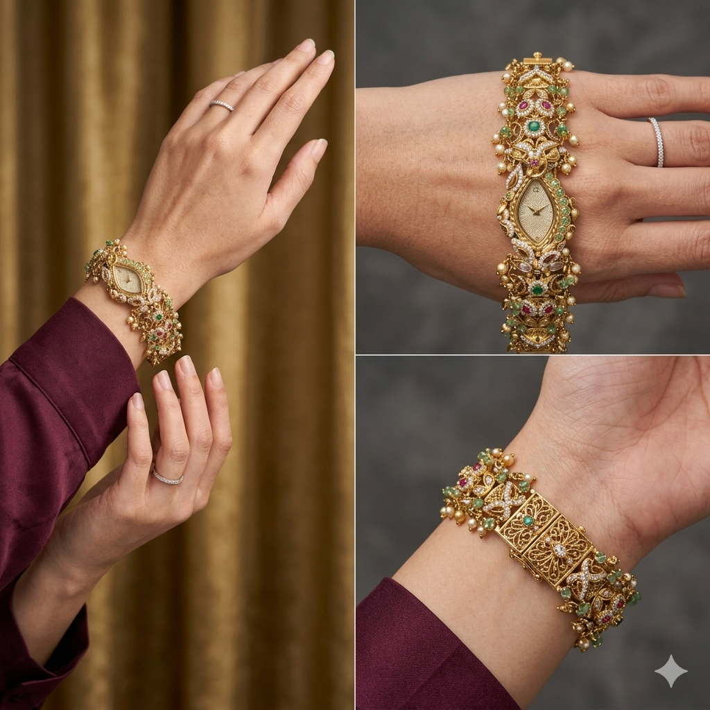 Kashmiri Pearl Bridal Watch – Antique Gold Ladies Watch (BUY 1 GET 1 FREE )