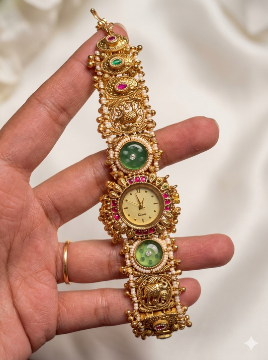 Green Stone Heritage Kashmiri Bridal Watch (BUY 1 GET 1 FREE )