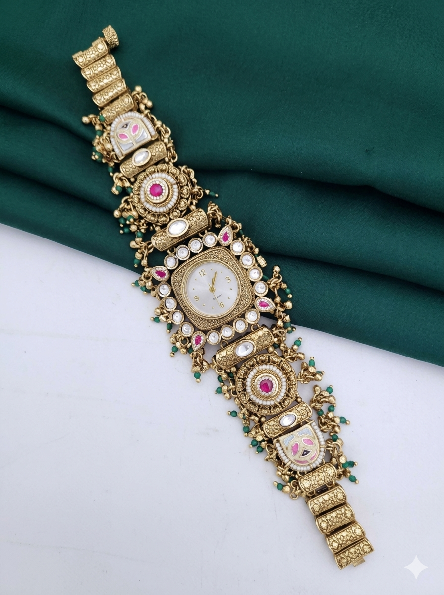 Kashmiri Square Dial Bridal Watch – (BUY 1 GET 1 FREE )
