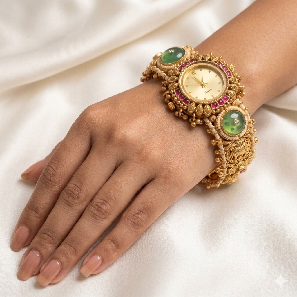 Green Stone Heritage Kashmiri Bridal Watch (BUY 1 GET 1 FREE )