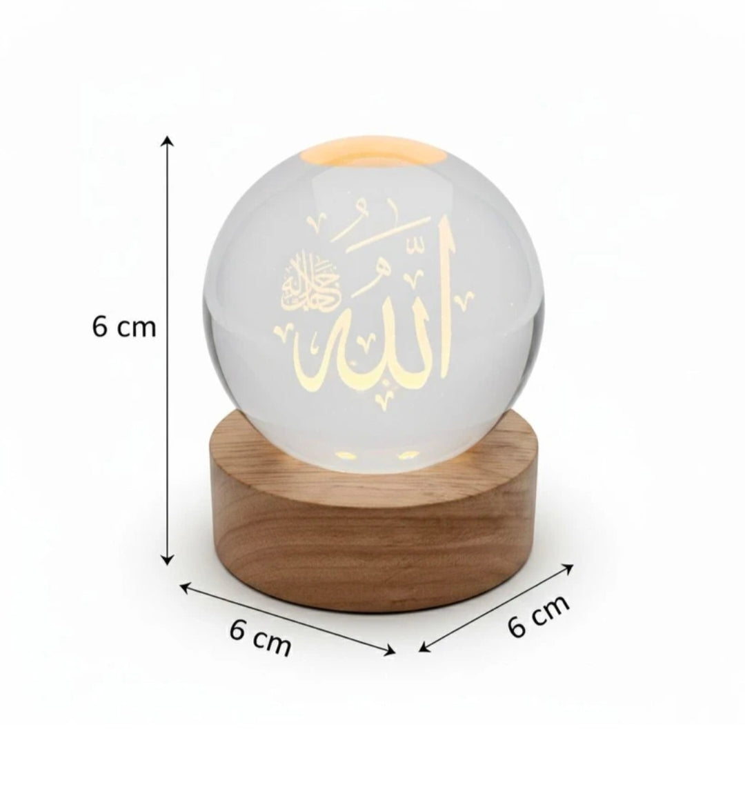 (Pack of 3)Allah muhammad Quram 3d crystal ball islamic allah - LED Glass Lamp Night Lamp Table Lamp (8 cm, White)