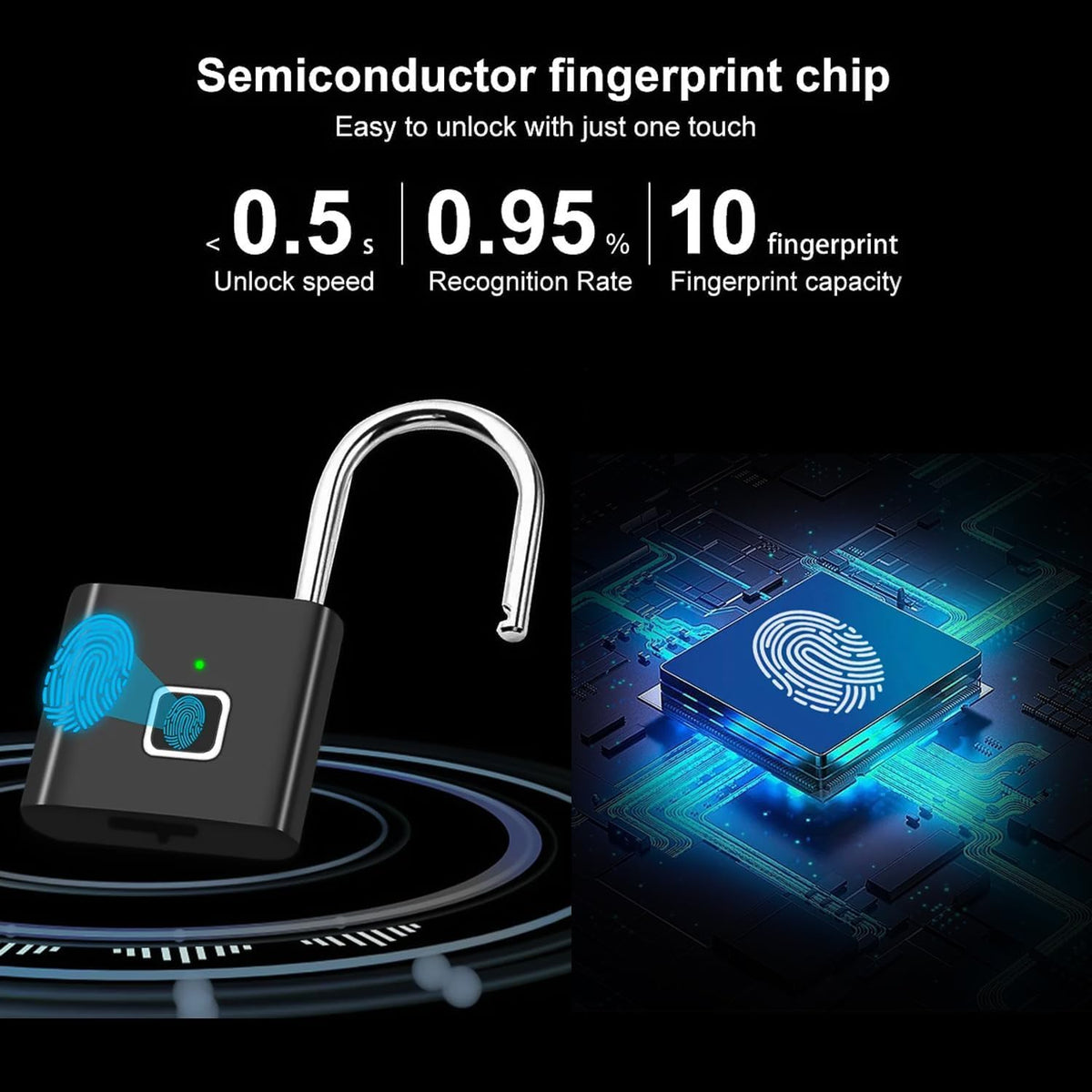 Smart Lock Fingerprint Biometric Padlock | Keyless&Password-Free Access